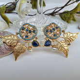 Glamour Leaf Earrings (Blue) – Nature-Inspired Elegance